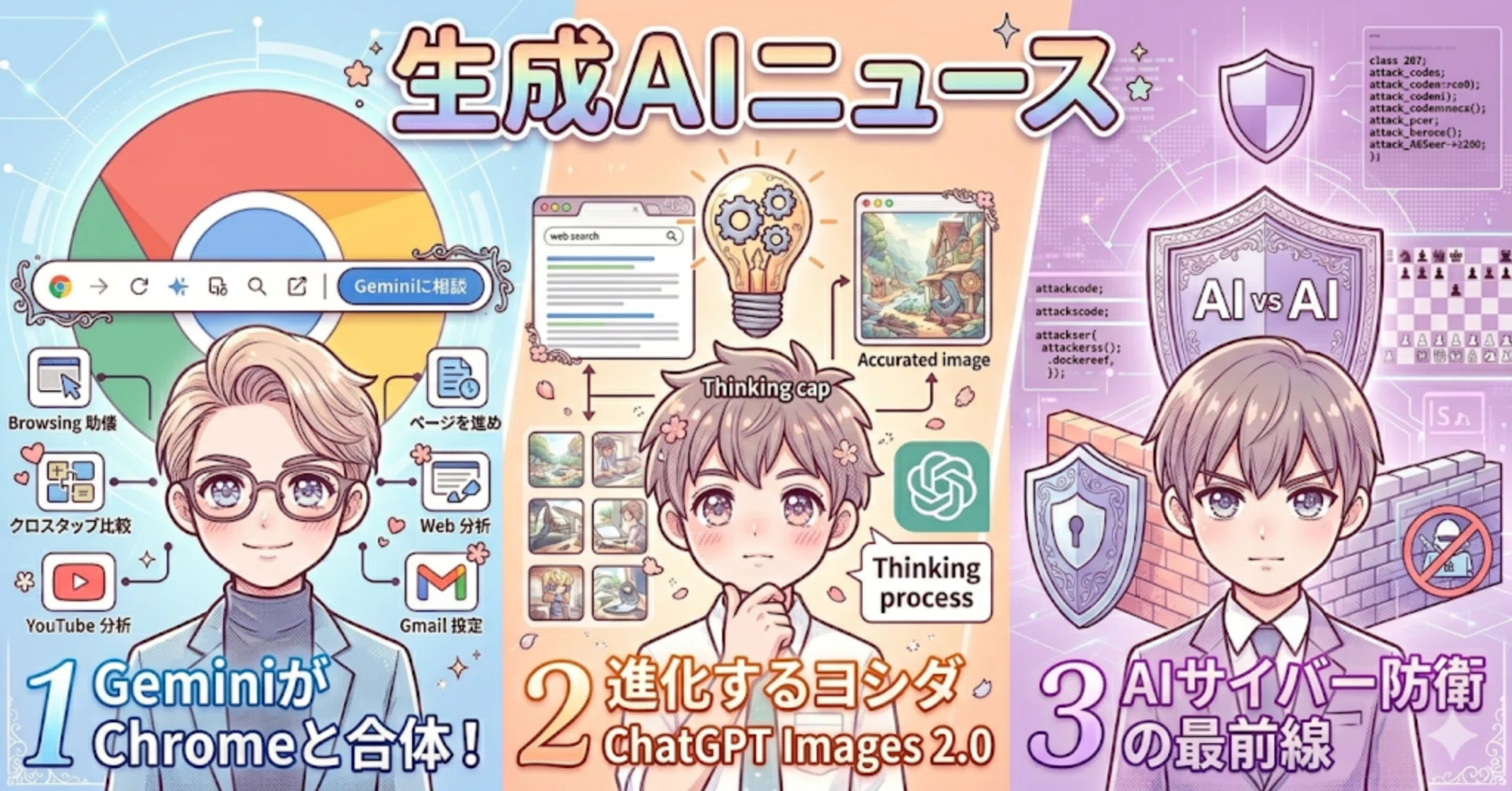 生成AIニュース 漫画で解説 GeminiがChromeと合体！進化するヨシダ