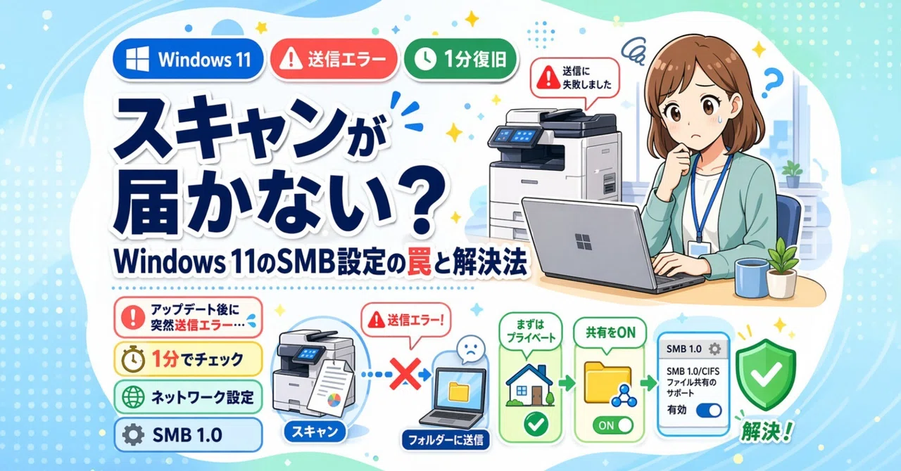 스캔이 도착하지 않나요? Windows 11의 SMB 설정 함정과 해결법｜中古パソコン屋のナベキンファクトリー