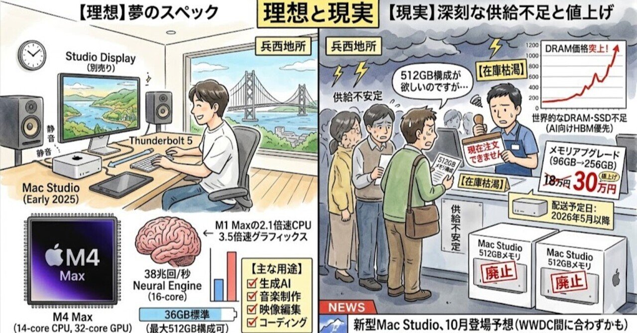 Apple Mac Studio が品薄で納期未定＠2026年はメモリ不足の影響で