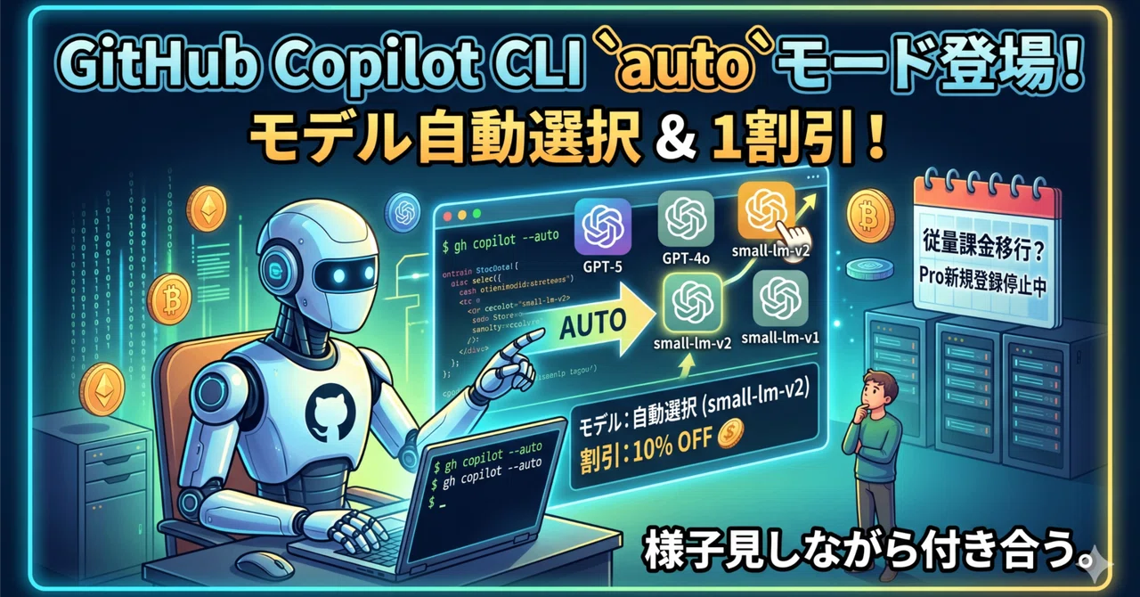 GitHub Copilot CLI で自動選択モデルが利用可能となりました。利用料は 1 割引になるとのこと。｜Ryo | AI と経営と ...