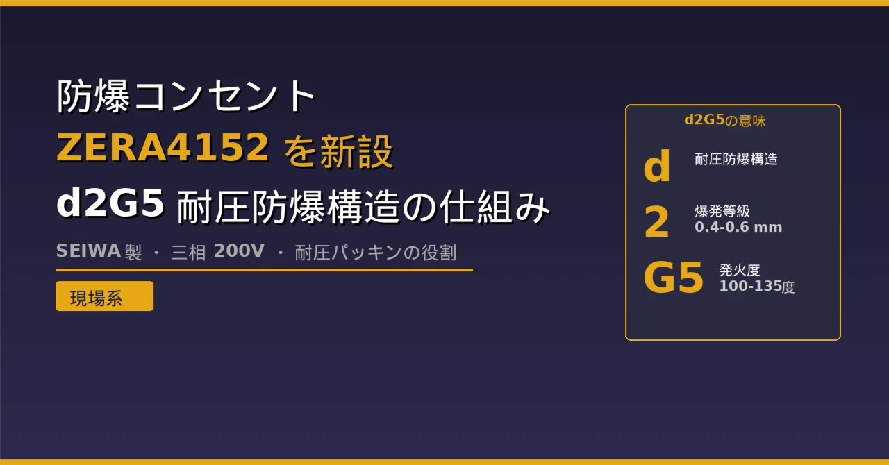 防爆コンセント ZERA4152を新設。d2G5耐圧防爆構造の仕組みと耐圧