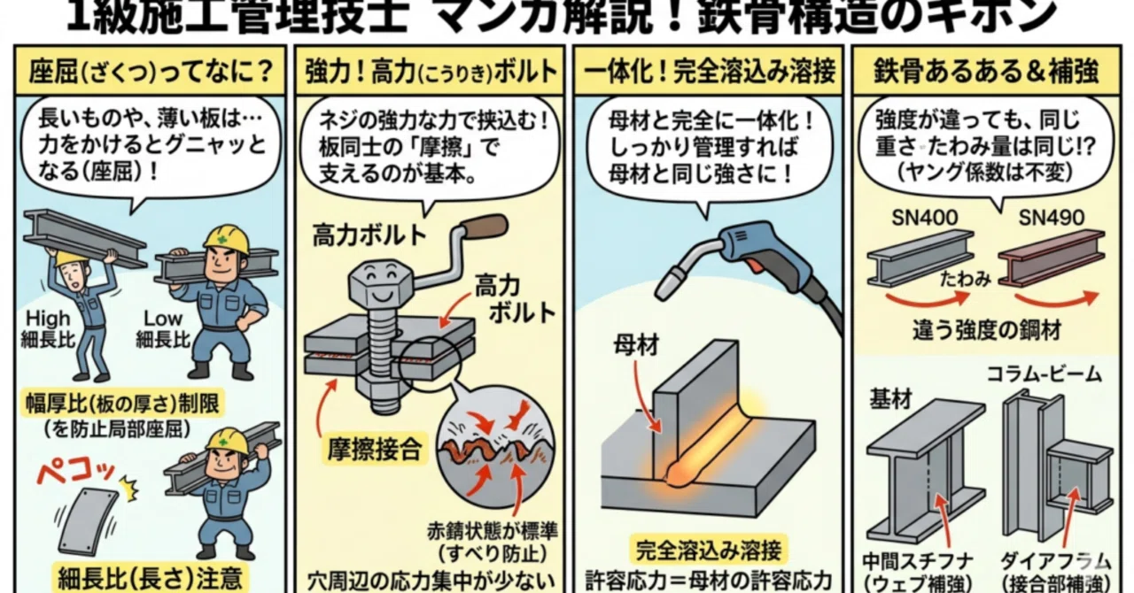 一級建築施工管理技士試験対策 鉄骨構造の基本と高力ボルト摩擦接合の