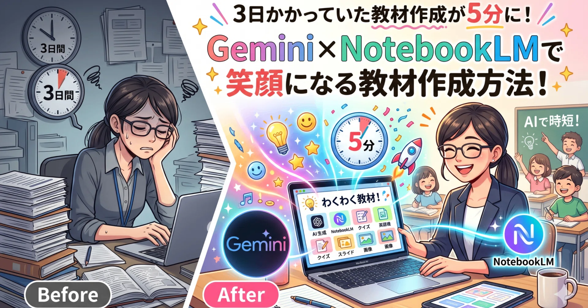 3日かかっていた教材作成が5分に！Gemini×NotebookLMで笑顔になる教材