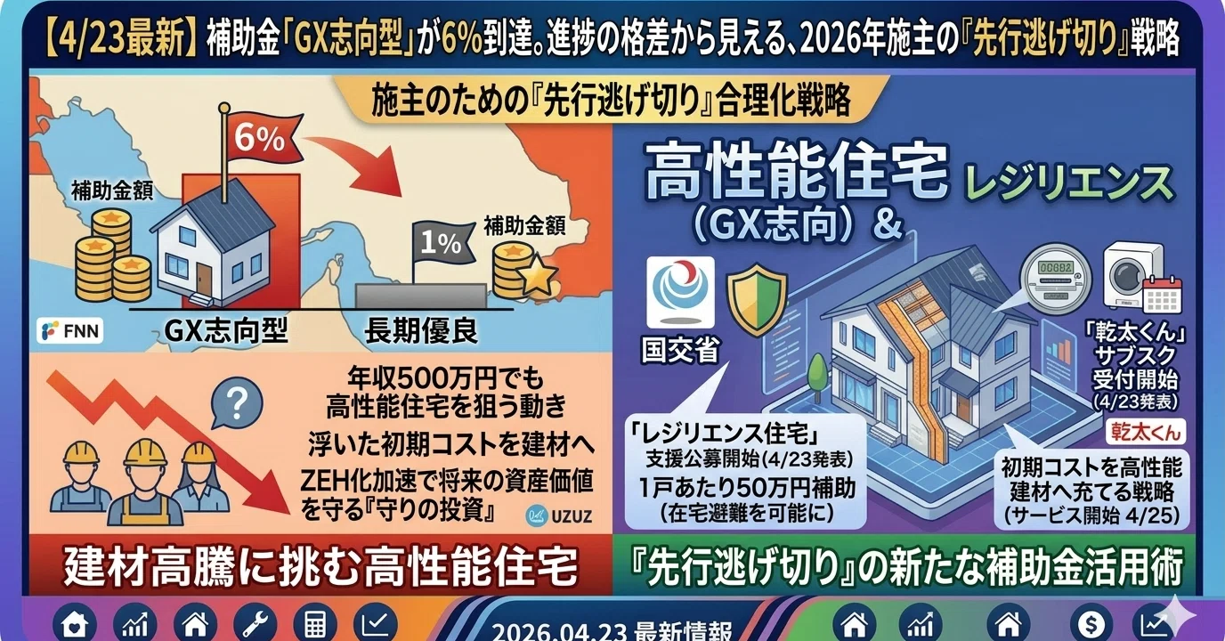 4/23最新】補助金「GX志向型」が6%到達。進捗の格差から見える、2026年