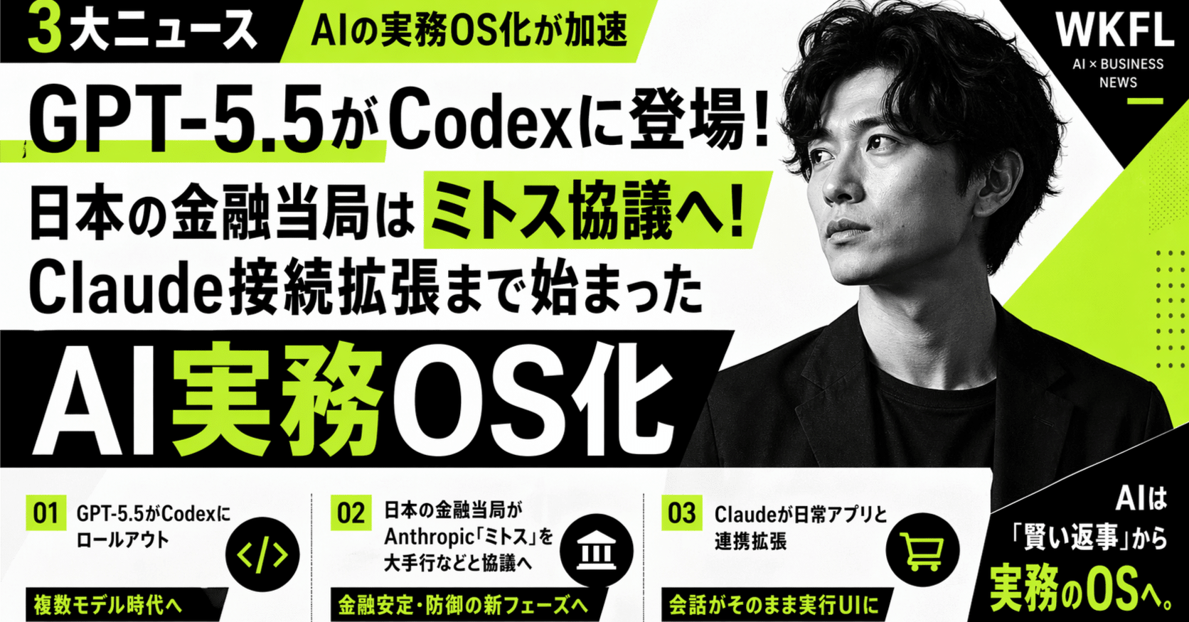 GPT-5.5がCodexに登場！日本の金融当局はミトス協議へ！Claude接続拡張