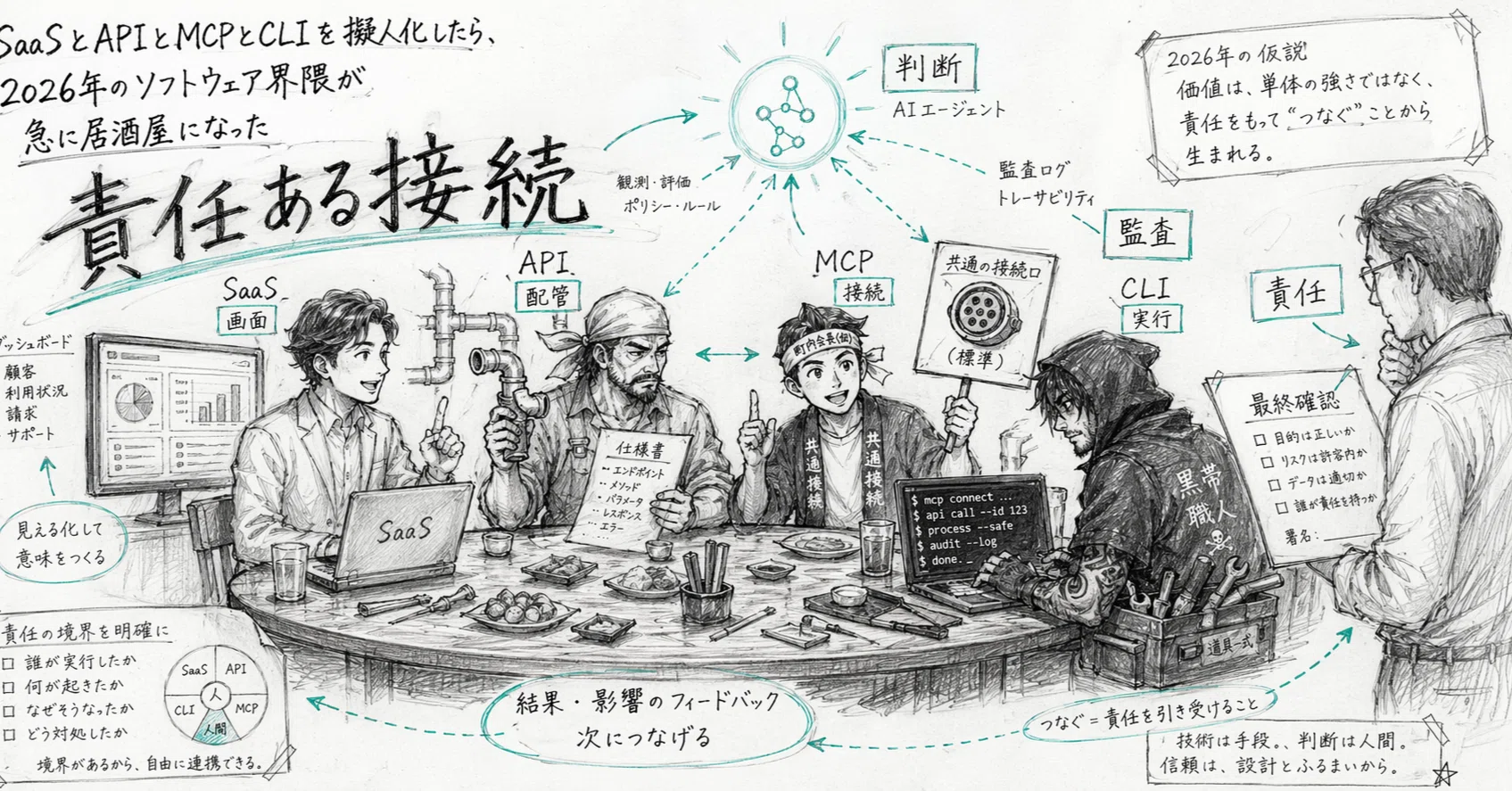 SaaSとAPIとMCPとCLIを擬人化したら、2026年のソフトウェア界隈が急に