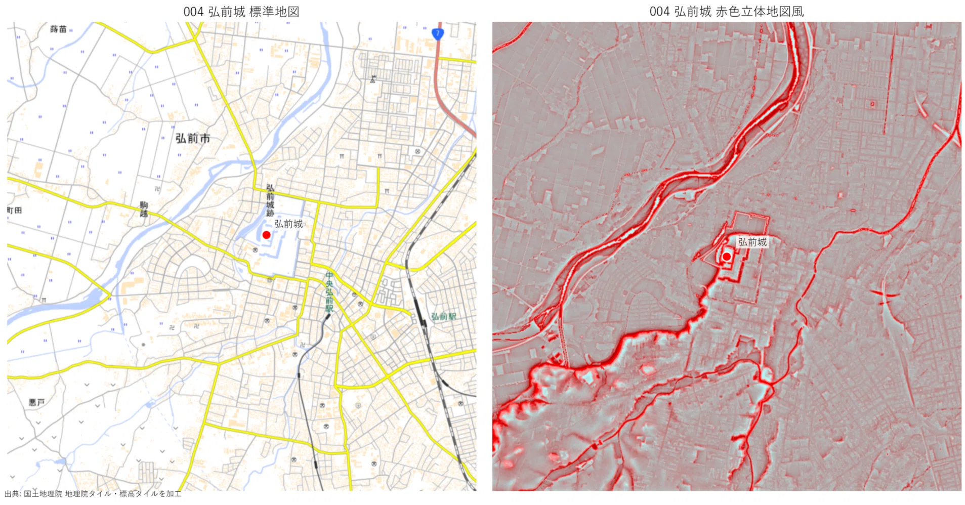 100 Famous Castles in 5m DEM Red Relief Image Map Style Created