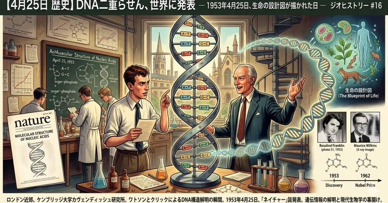 4月25日 歴史】DNA二重らせん、世界に発表 ── 1953年4月25日、生命の