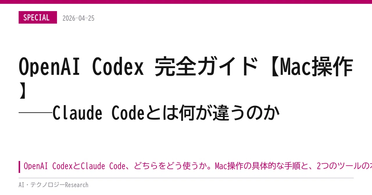 OpenAI Codex 完全ガイド【Mac操作】──Claude Codeとは何が違うのか