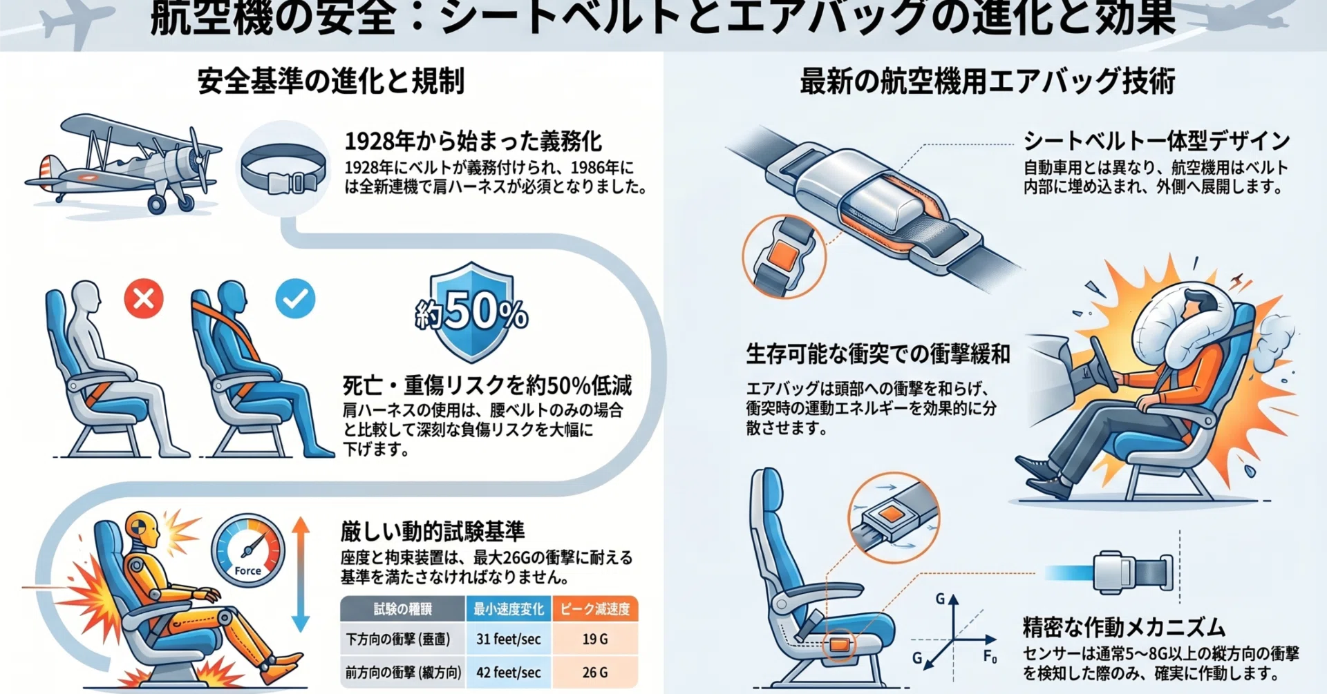 航空ヒストリー】 #039 - 騎兵隊の革ベルトからエアバッグ内蔵型へ
