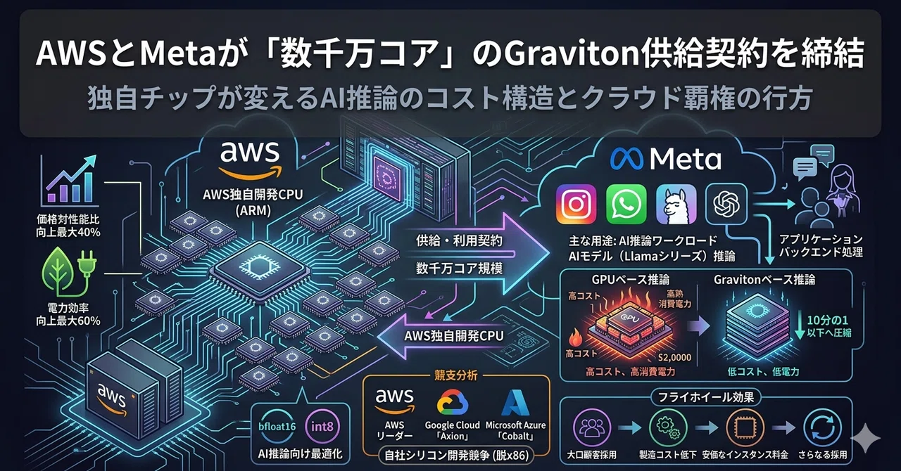 【2026/04/26 AI最新ニュース】AWSとMetaが「数千万コア」のGraviton供給契約を締結：独自チップが変えるAI推論のコスト ...