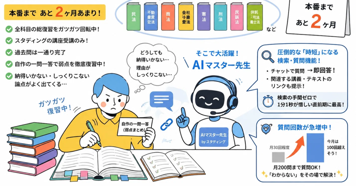 司法書士試験まであと2ヶ月！スタディングの「AIマスター先生」が地味