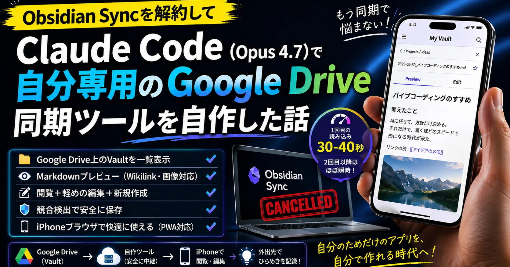 Obsidian Syncを解約して、Claude Codeで「自分専用のGoogle Drive同期