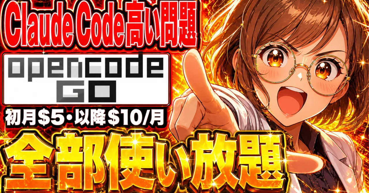 【最新おすすめ】『OpenCode Go』のAIサブスクなら、月10ドルでKimi K2.6・GLM・DeepSeekが使い放題！徹底解説