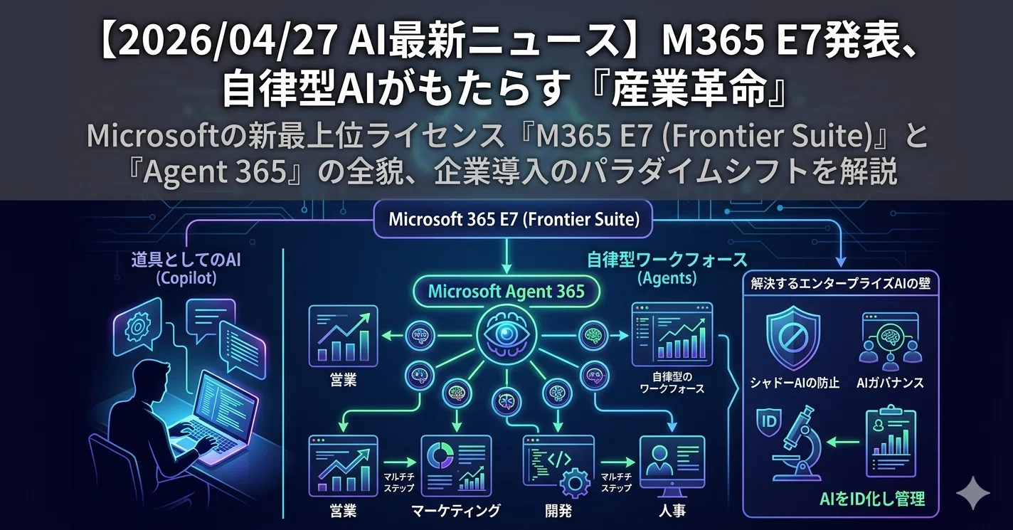 2026/04/27 AI最新ニュース：Microsoft 365 E7発表！自律型AI