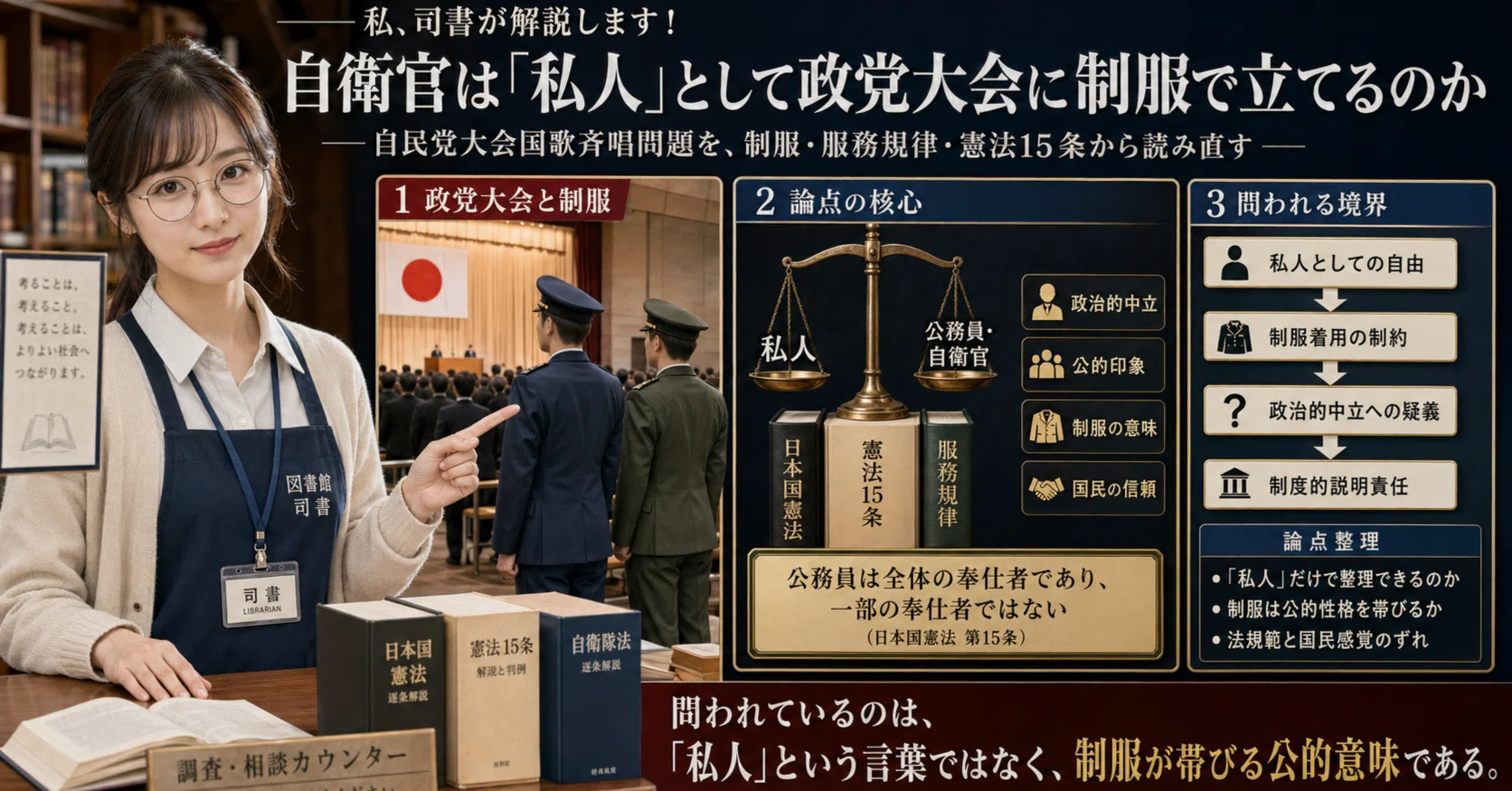 私、司書が解説します！ 自衛官は「私人」として政党大会に制服で