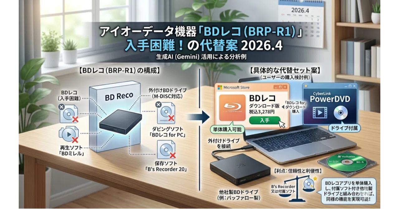アイオーデータ機器「BDレコ（BRP-R1）」が入荷未定、なので代替案