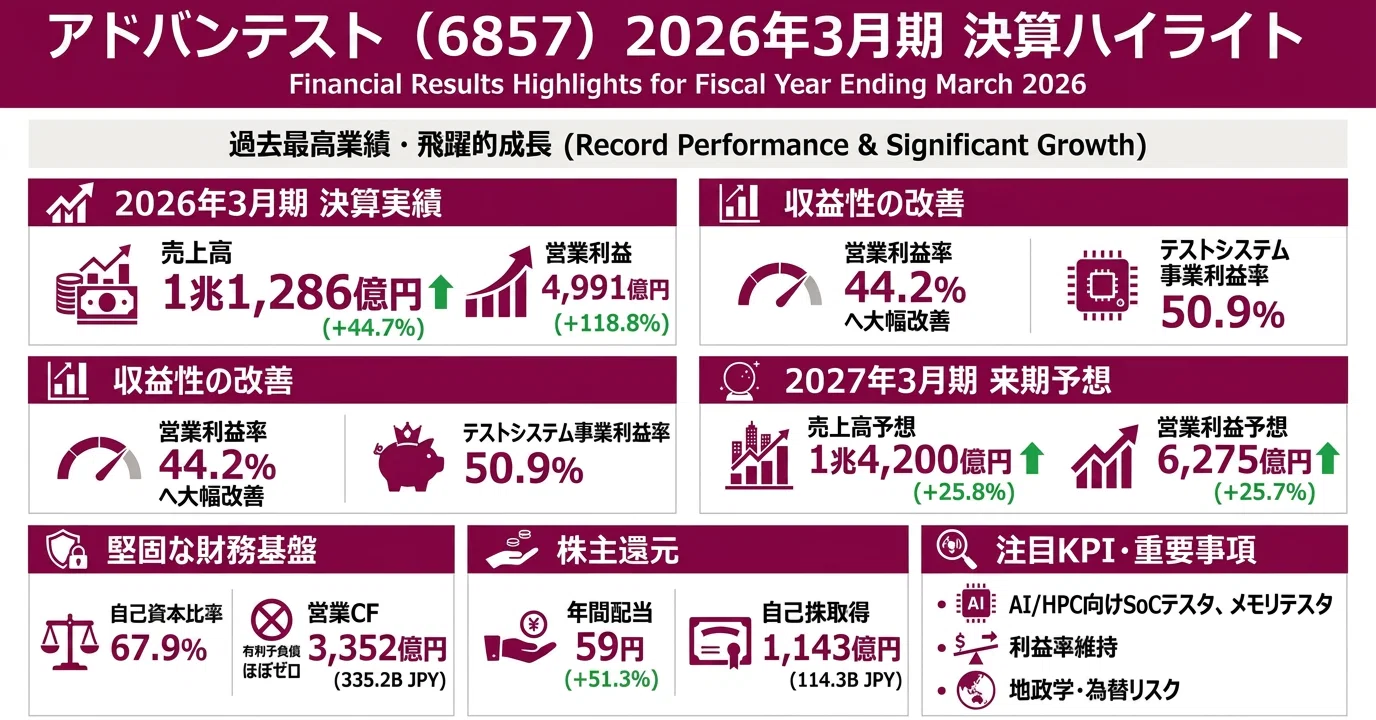 アドバンテスト（6857）2026年3月期 通期決算｜売上+44.7%・営業益+