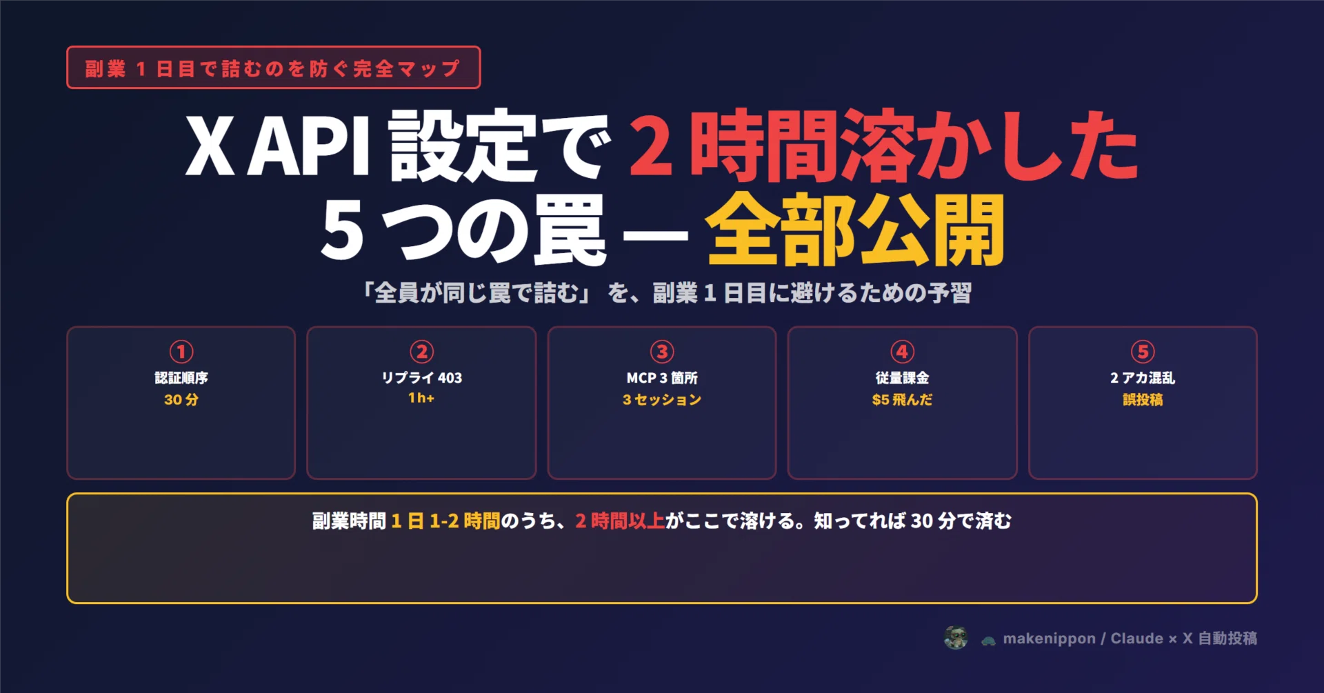 副業エンジニア向け】X API 設定で僕が 2 時間溶かした 5 つの罠