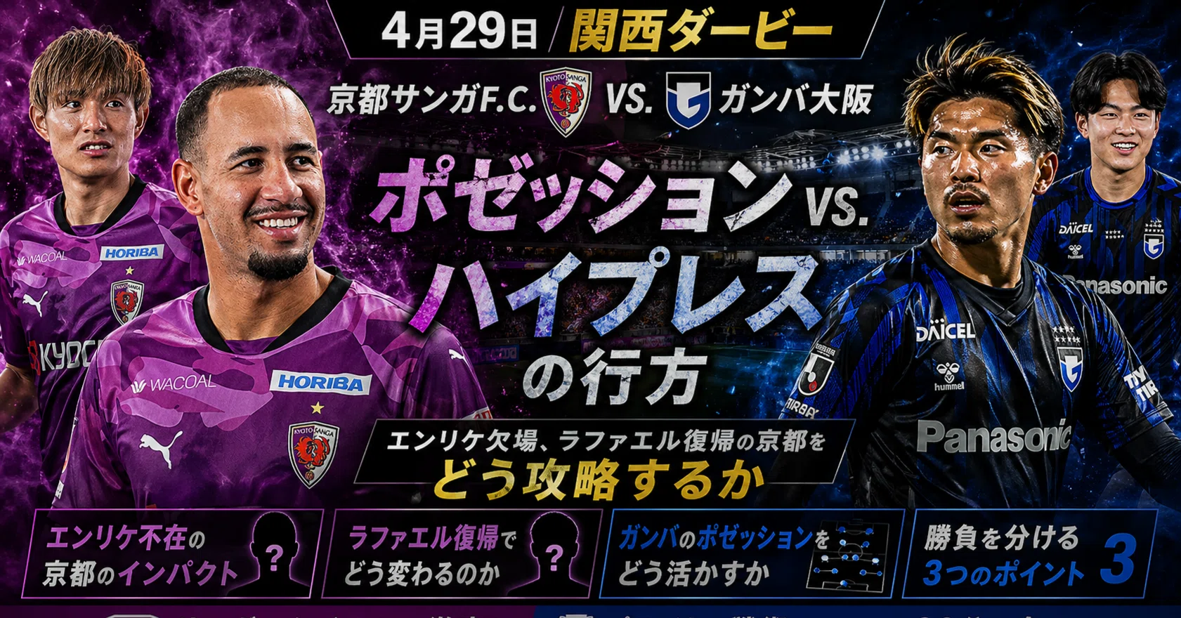 4月29日「関西ダービー」】ガンバ大阪がサンガスタジアムで試す
