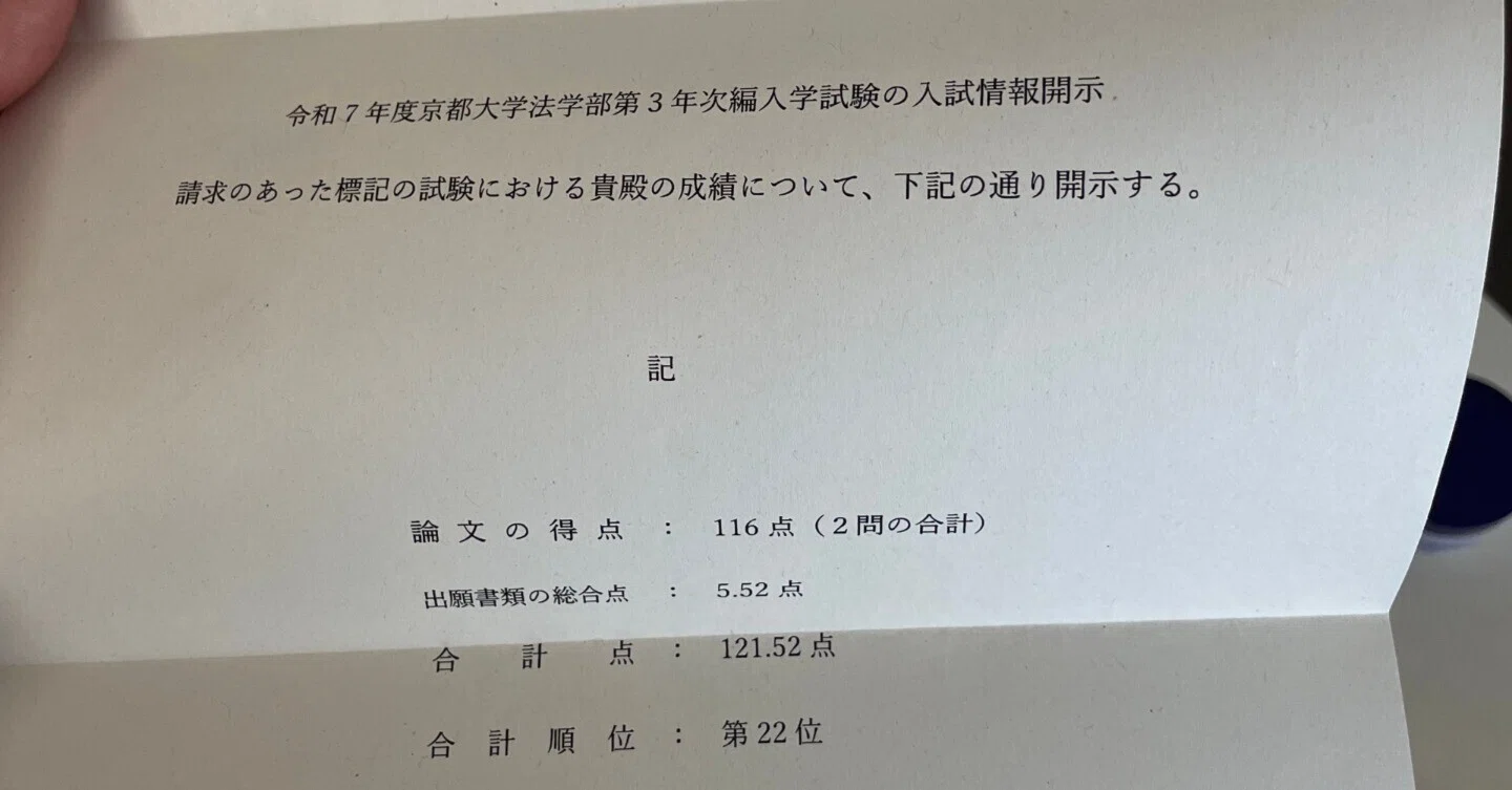 令和４年度京都大学試験問題原本 令和7年度京都大学法学部編入試験:不合格再現答案:一般法学徒｜一般法