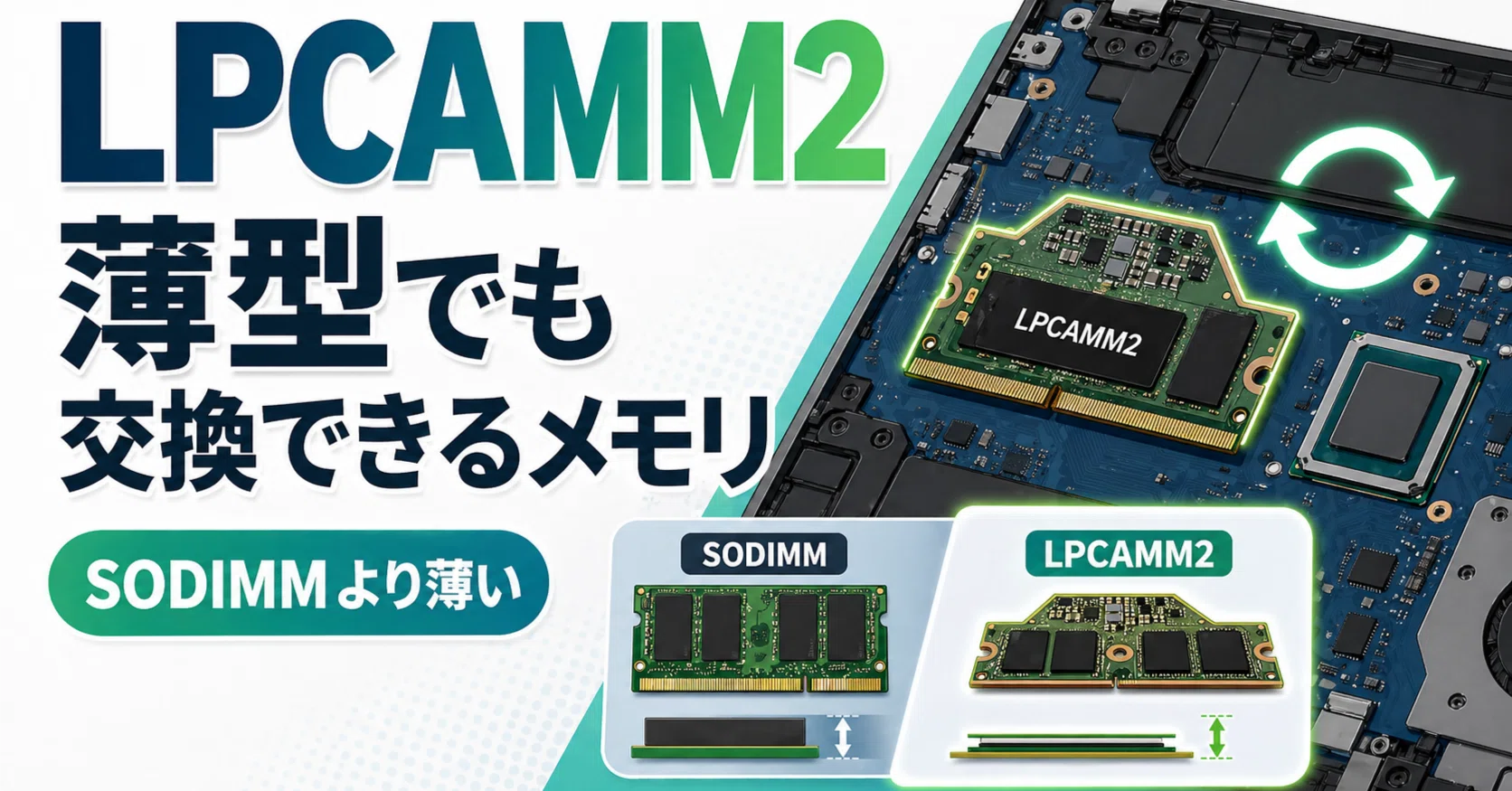 PCメモリ LPCAMM2とは何か：ノートPCのメモリを「速く、薄く、交換できる」形に