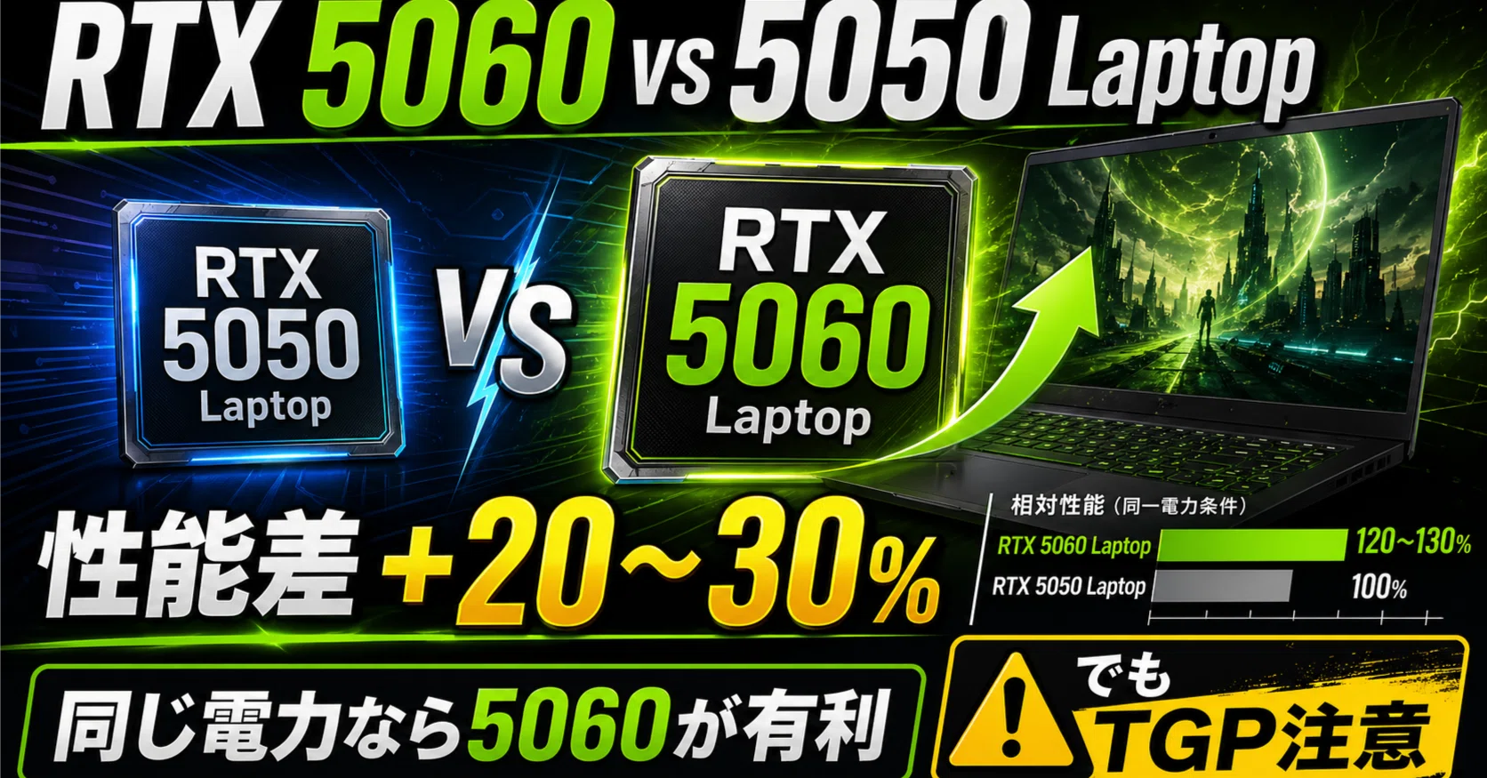 性能比較】RTX 5060 vs 5050 Laptop：性能差は「＋20〜30％」だが