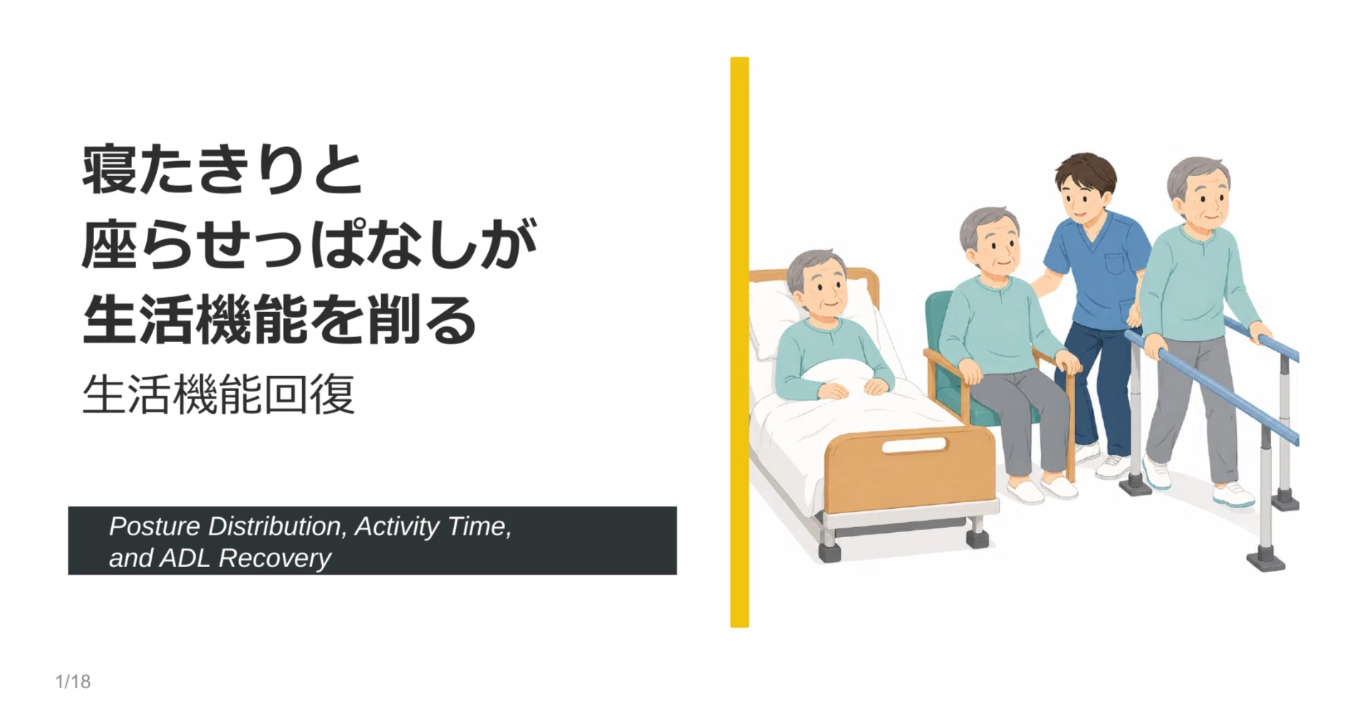 寝たきりと座らせっぱなしが生活機能を削る 臥床・座位・立位時間の