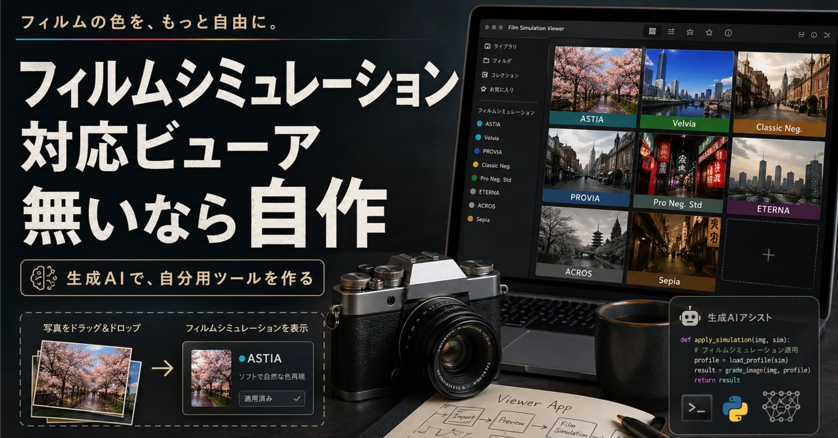 富士フイルムのフィルムシミュレーション対応ビューアが無いなら、自作