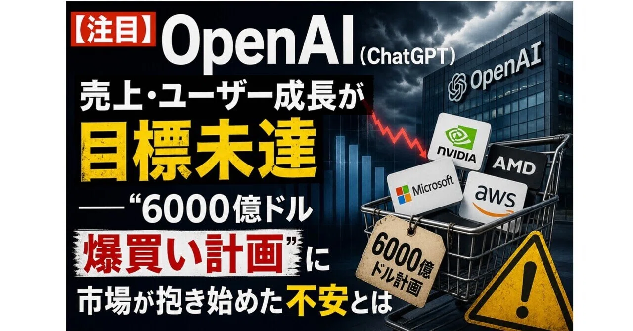 注目】OpenAI（ChatGPT）売上・ユーザー成長が目標未達――“6000億ドル爆