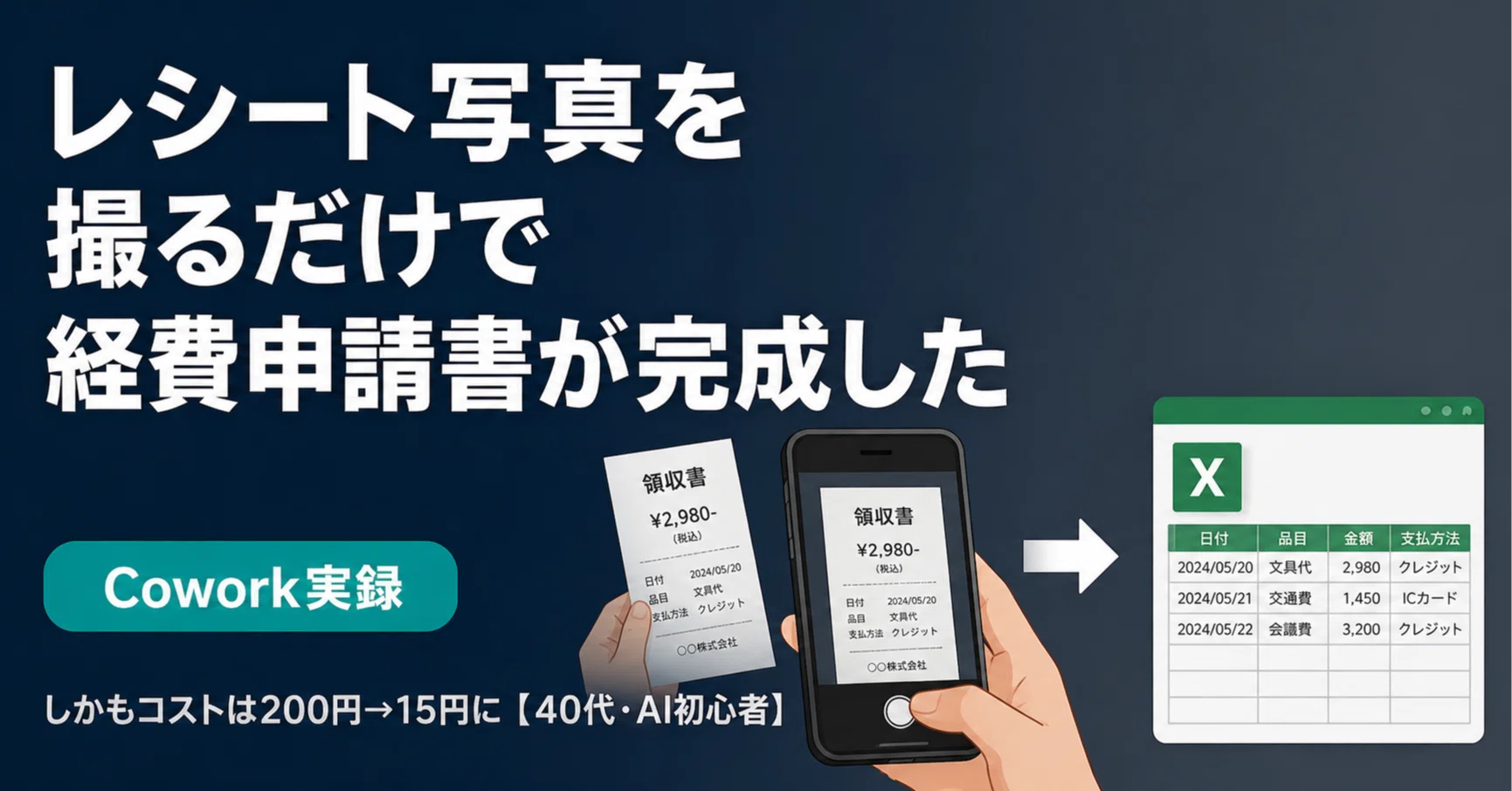 レシートの写真を撮ってフォルダに入れるだけ。ClaudeのCoworkが経費