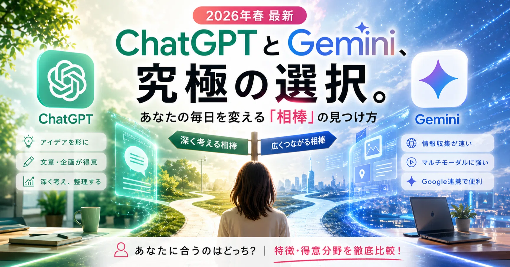 2026年春最新：ChatGPTとGemini、究極の選択。あなたの毎日を変える