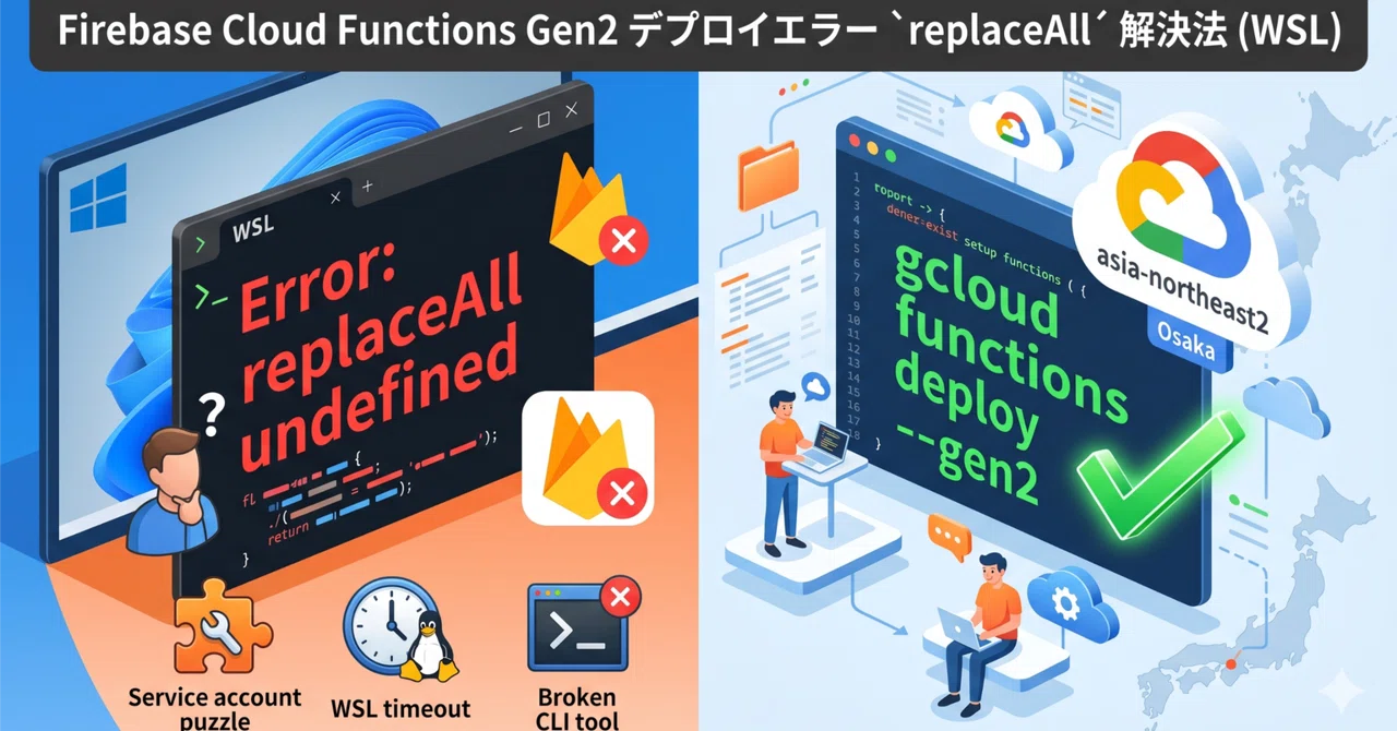 Firebase Cloud Functions Gen2 のデプロイが謎の `replaceAll` エラーで失敗するときの解決法（WSL ...