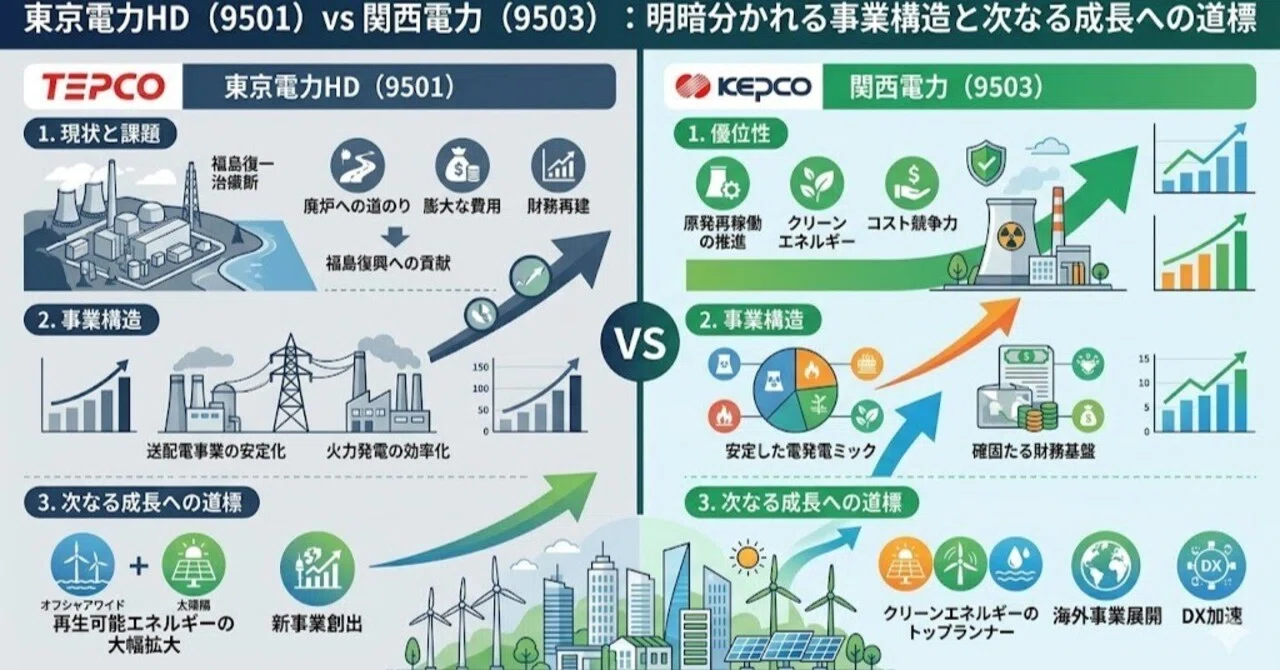 東京電力HD（9501） vs 関西電力（9503）：明暗分かれる事業構造と次