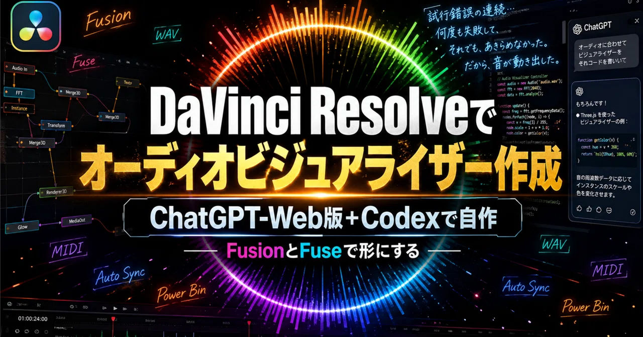 編集中 DaVinci Resolve×（ChatGPT-Web版＋Codex）でオーディビジュアライザー
