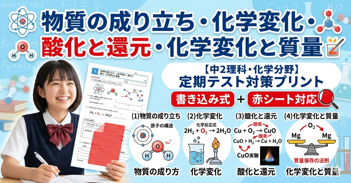 中2理科・化学分野】定期テスト対策プリント｜書き込み式＋赤シート