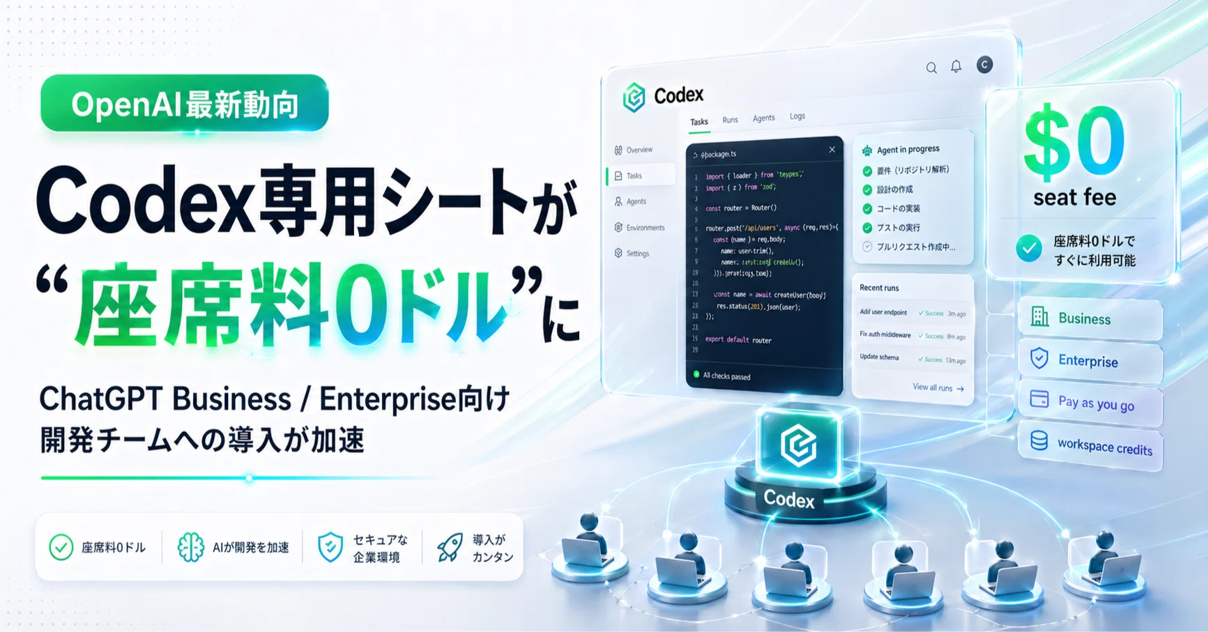 速報】Codex専用シートが“座席料0ドル”に。開発チームのAI導入は一気に