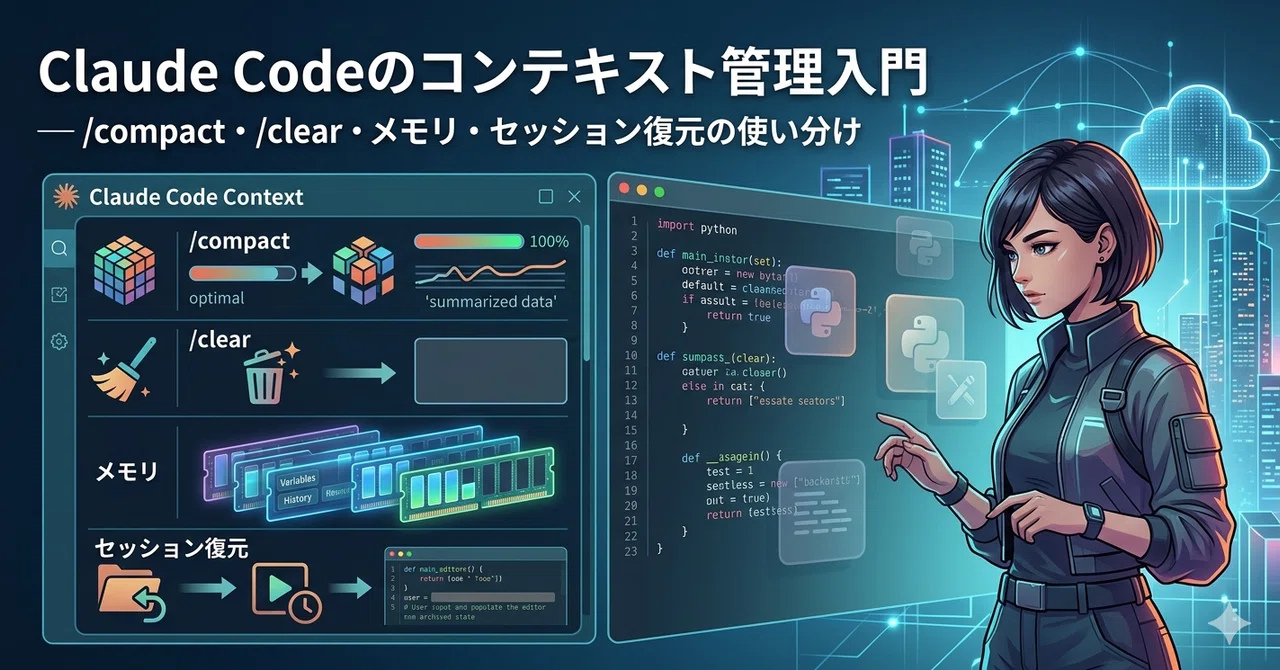 Claude Codeのコンテキスト管理入門 — /compact・/clear・メモリ・セッション復元の使い分け｜テックエンジニアのひとりごと