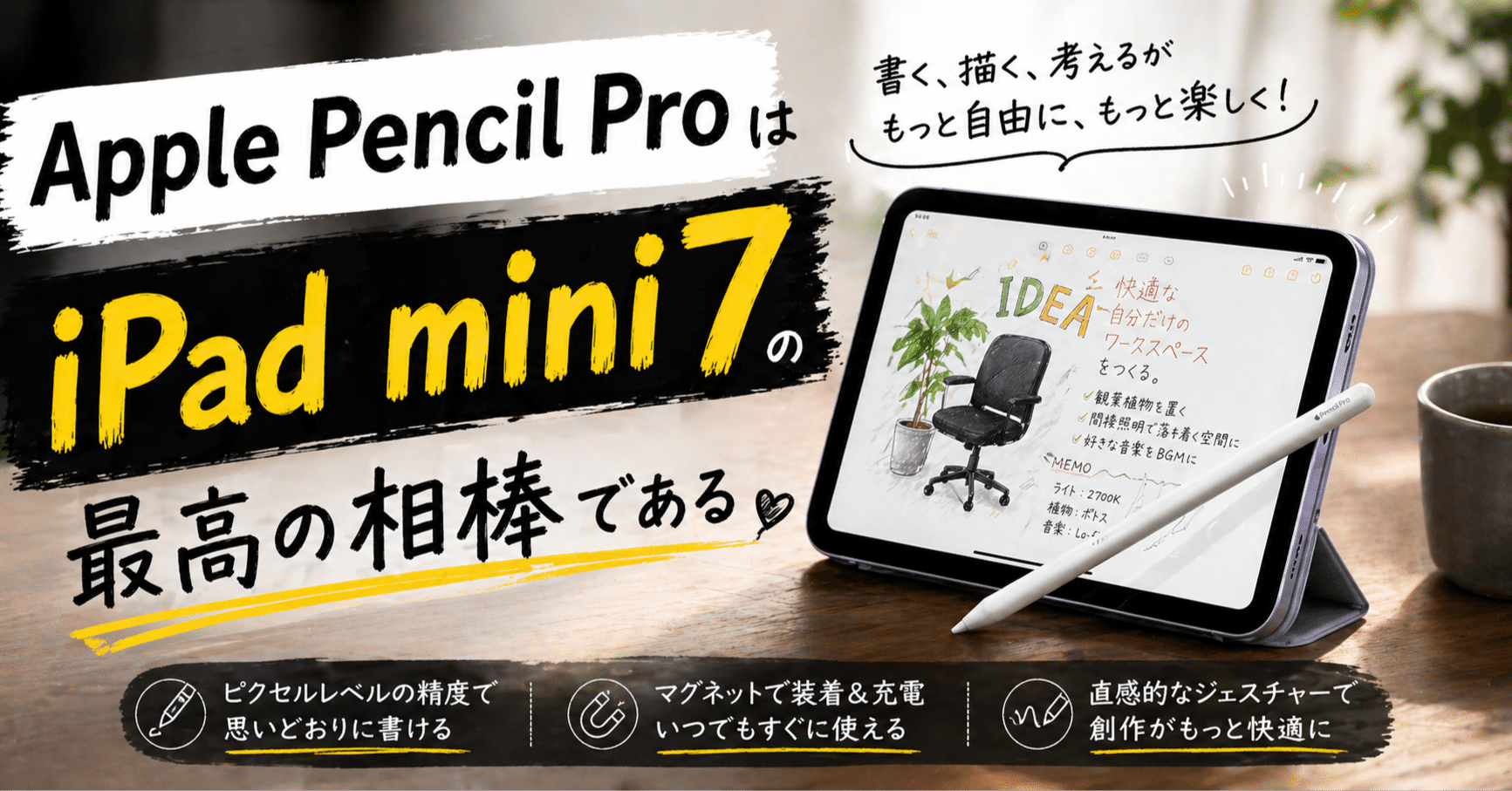 iPad mini 第7世代　Apple pencil pro アップル、第7世代「iPad mini」発表。Apple IntelligenceとApple