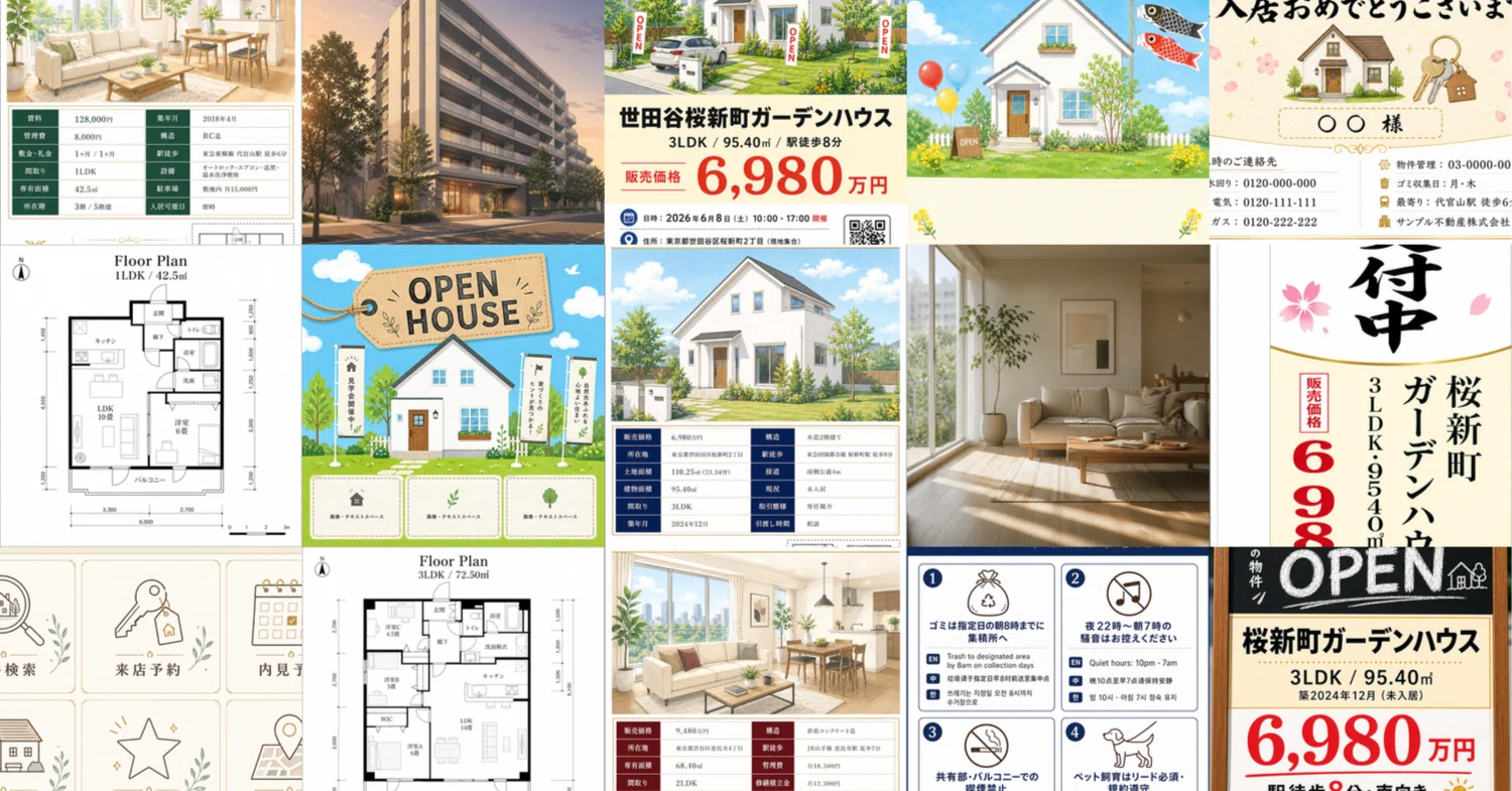 【保存版】HOUSING AD GRAPHICS（住宅・不動産デザイン集） 完全保存版】不動産の販促画像、全部コピペで解決｜ChatGPT images 2.0
