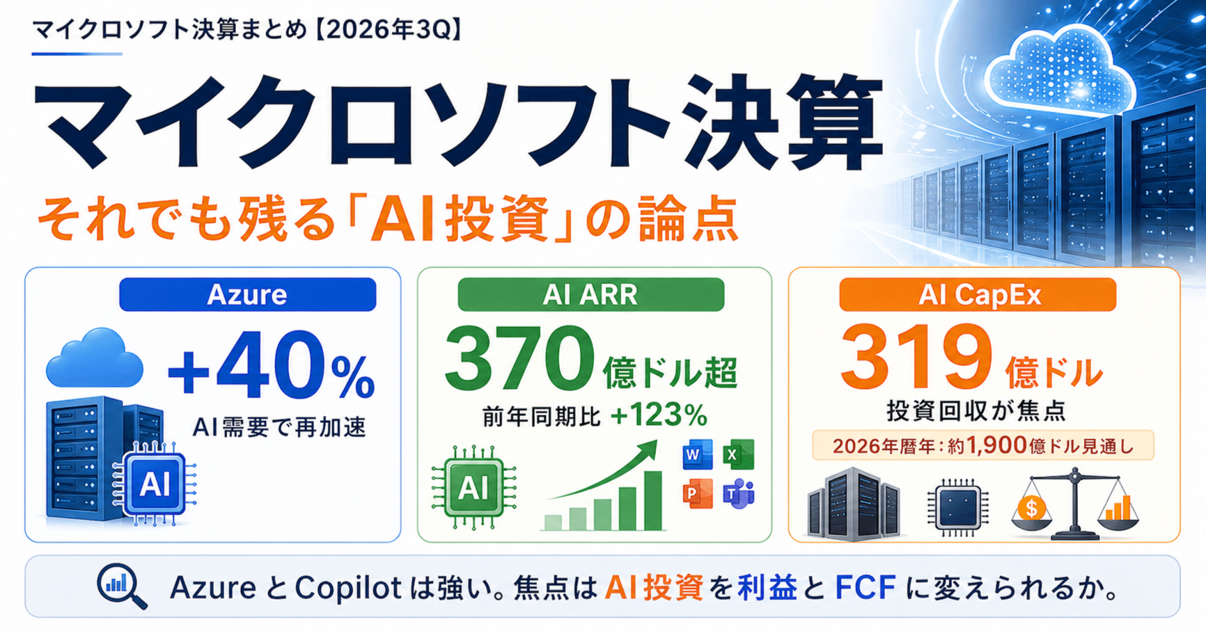 ARまとめ売り約66枚程 マイクロソフト決算まとめ【2026年3Q】Azure+40%、AI ARR370億ドル