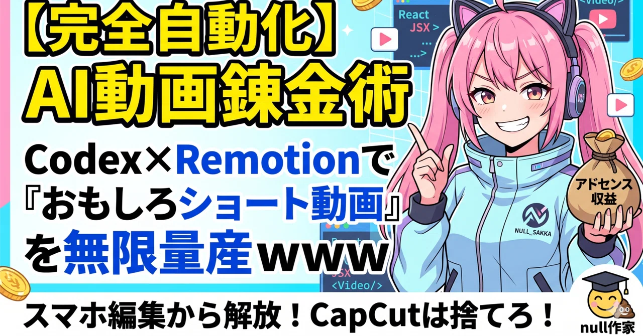 CapCutはもう捨てろ。Codex×Remotionで「おもしろショート動画」を無限生成｜null 作家