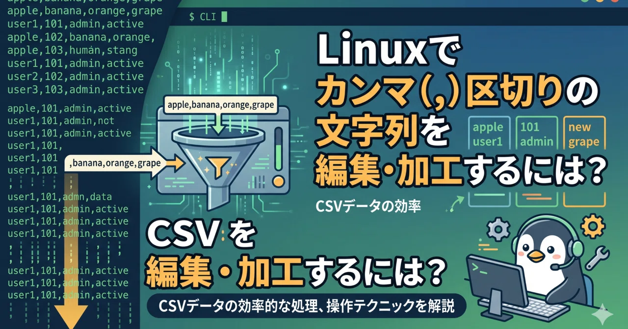 Linuxでカンマ(,)区切りの文字列を編集・加工するには?|たかだん2