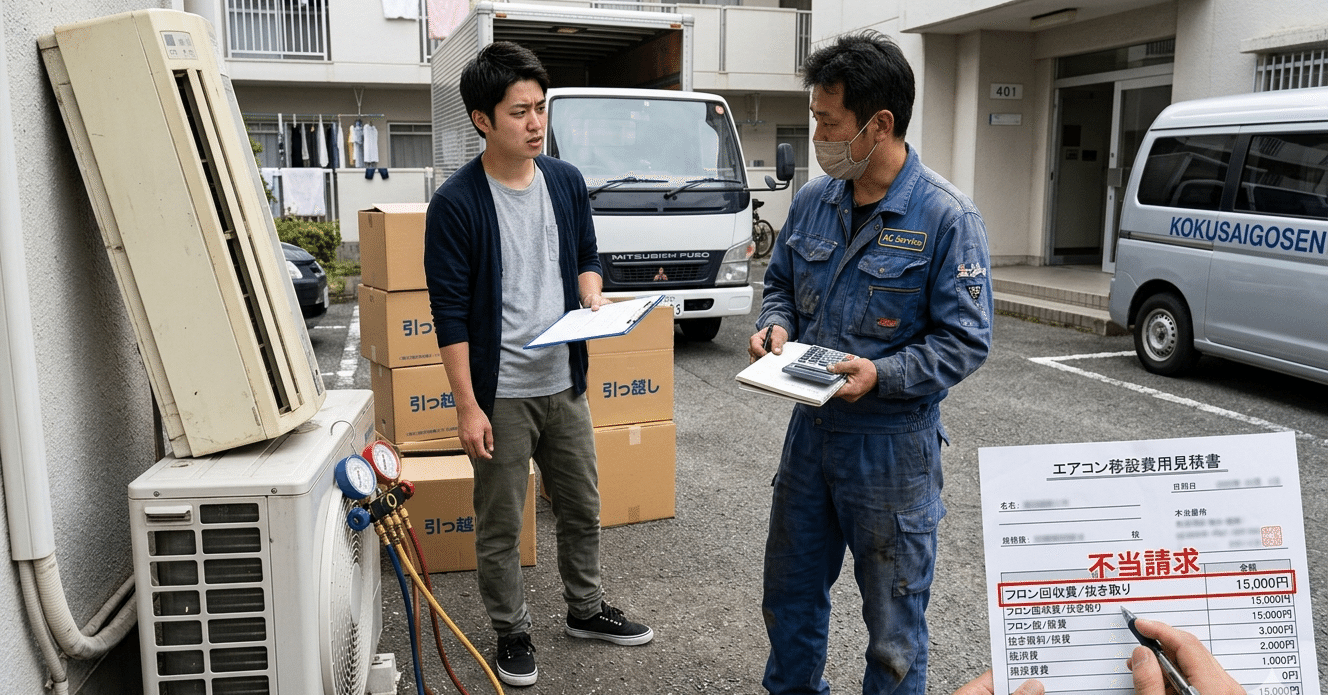 再値下げ　2014年制エアコン、引っ越しのため取りに来ていただける方。 引っ越し時のエアコン移設で1.5万円を不当請求された話｜フロン