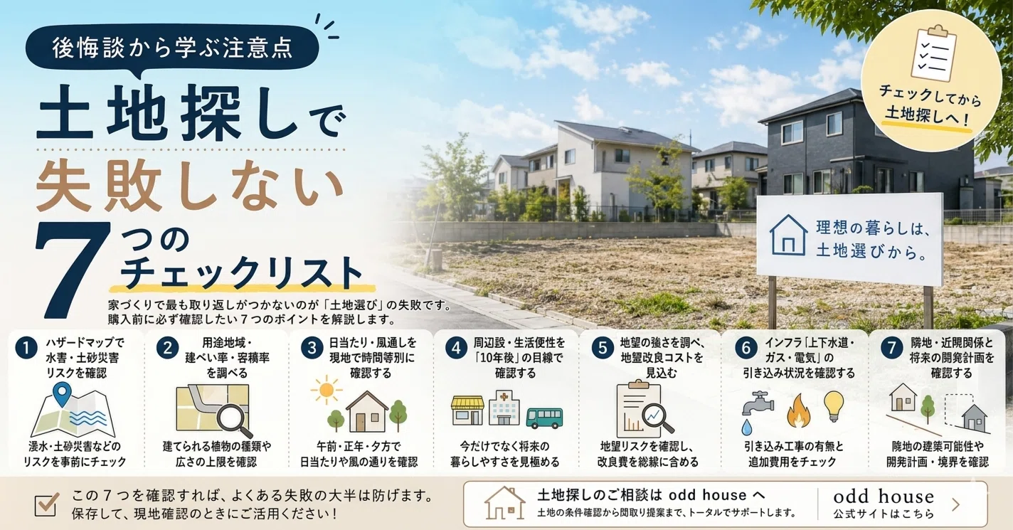 土地探しで失敗しない7つのチェックリスト｜後悔談から学ぶ注意点｜odd