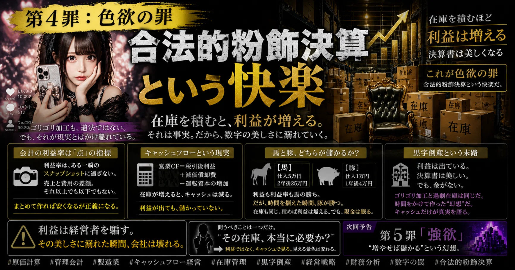 第4罪：色欲の罪「合法的粉飾決算という快楽」｜和田仁支｜原価研究家