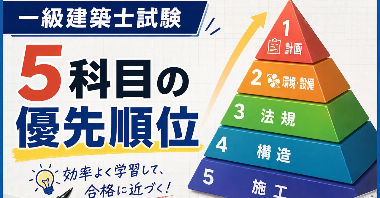 一級建築士試験5科目の優先順位——どの科目から始めると合格に近いか|Naono 一級建築士試験5科目の優先順位——どの科目から始めると合格に近いか|Naono