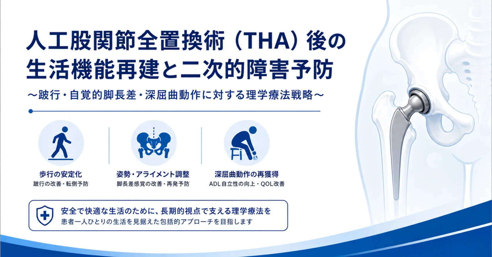 THA術後リハ完全ガイド】人工股関節全置換術後の跛行・脚長差・深屈曲