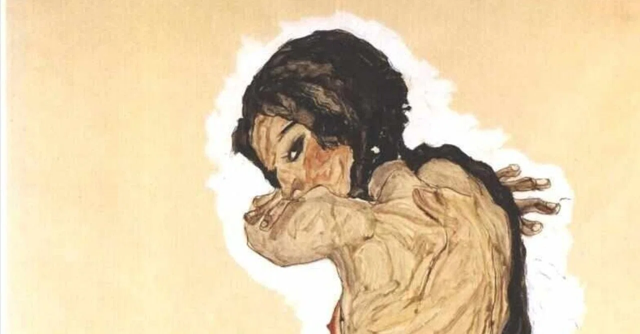 エゴン・シーレ、【盲目の母】、希少な画集画、状態良好 剥き出しの神経と震える絆】エゴン・シーレ『母と子』。魂の輪郭を