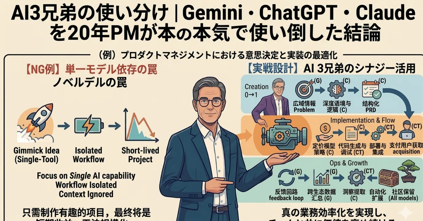 AI3兄弟の使い分け｜Gemini・ChatGPT・Claudeを20年PMが本気で使い倒